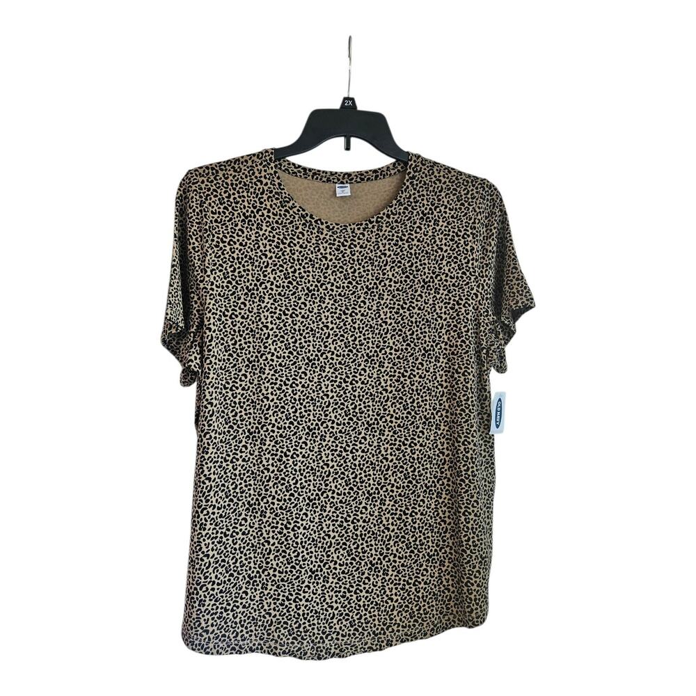 Old Navy NWT Womens XL Top Luxe Brown Leopard Print Stretch Curved Hem S/S